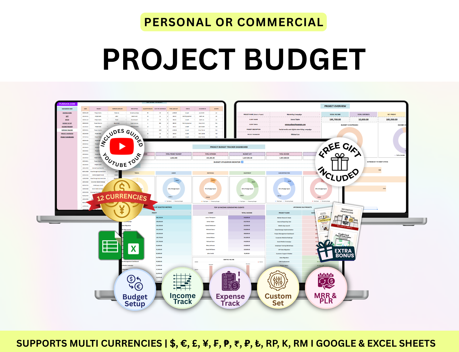 Project Cost Budget Excel and Google Sheets Spreadsheets – PLRDUCK.COM