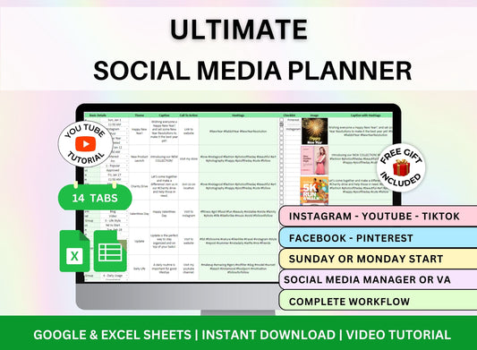 Social Media Content Planner Excel Template Google Sheets Spreadsheet