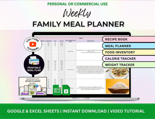 Meal & Grocery Planner Excel Template Google Sheets Spreadsheet