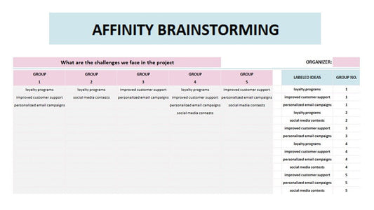 Affinity Brainstorming Project Management Excel Template