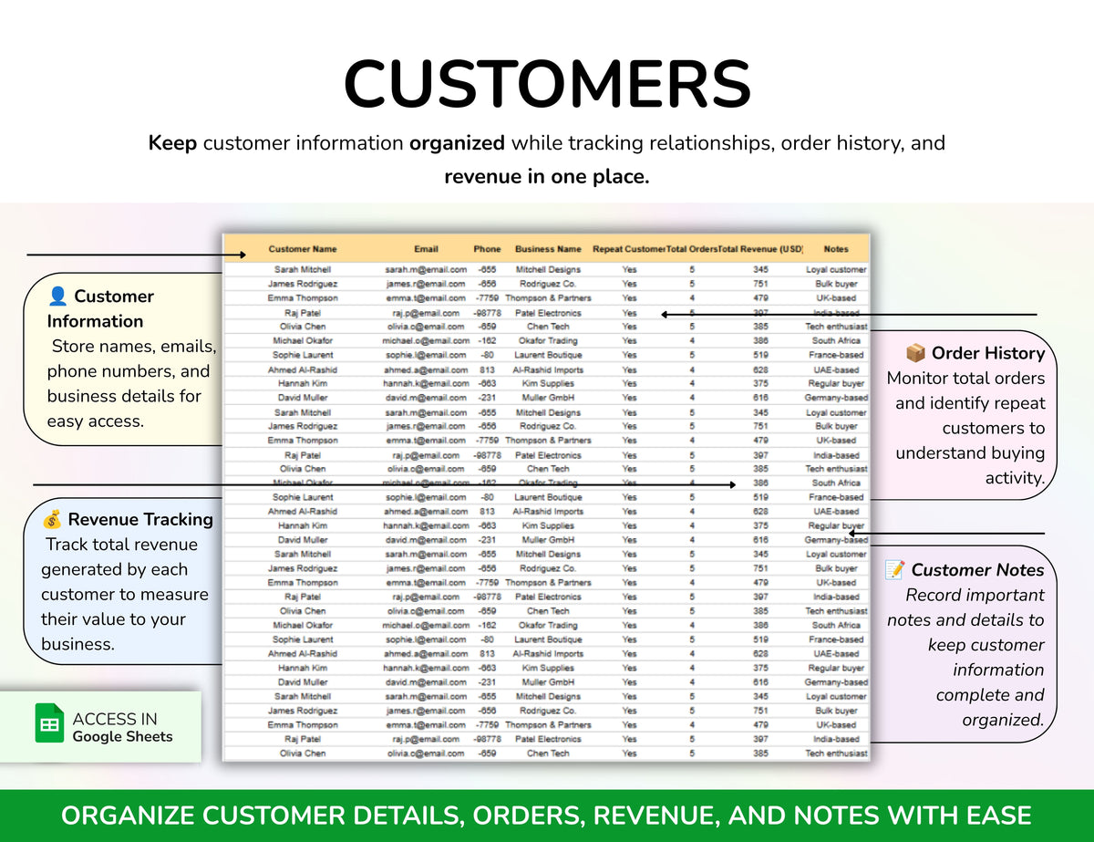 Order Tracker Spreadsheet, Order Management, Inventory Tracker