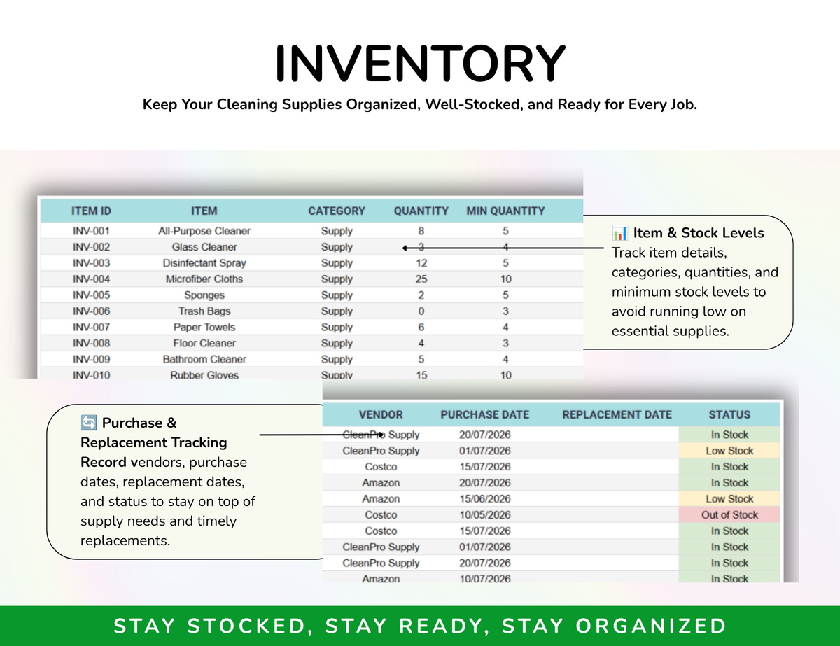 Cleaning Business House Cleaning Tracker Spreadsheet