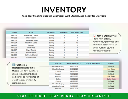 Cleaning Business House Cleaning Tracker Spreadsheet