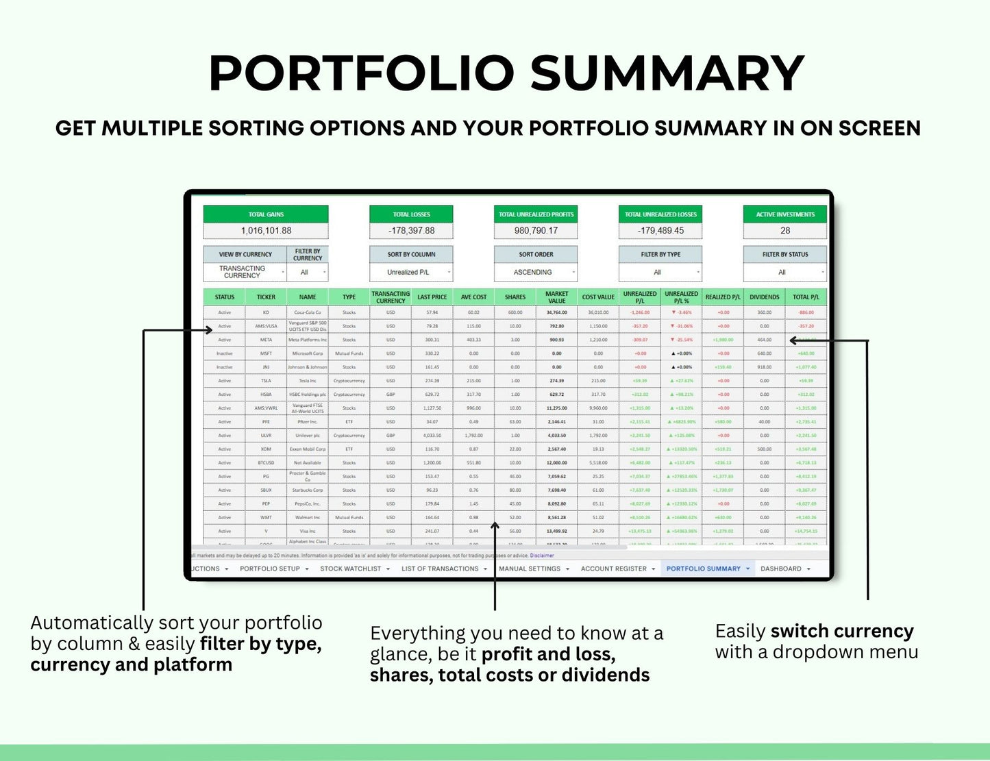 Stock Portfolio Tracker Spreadsheet