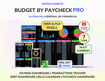 Dark Mode Spreadsheet Budget Planner, Master Resell Rights, PLR Google Sheets
