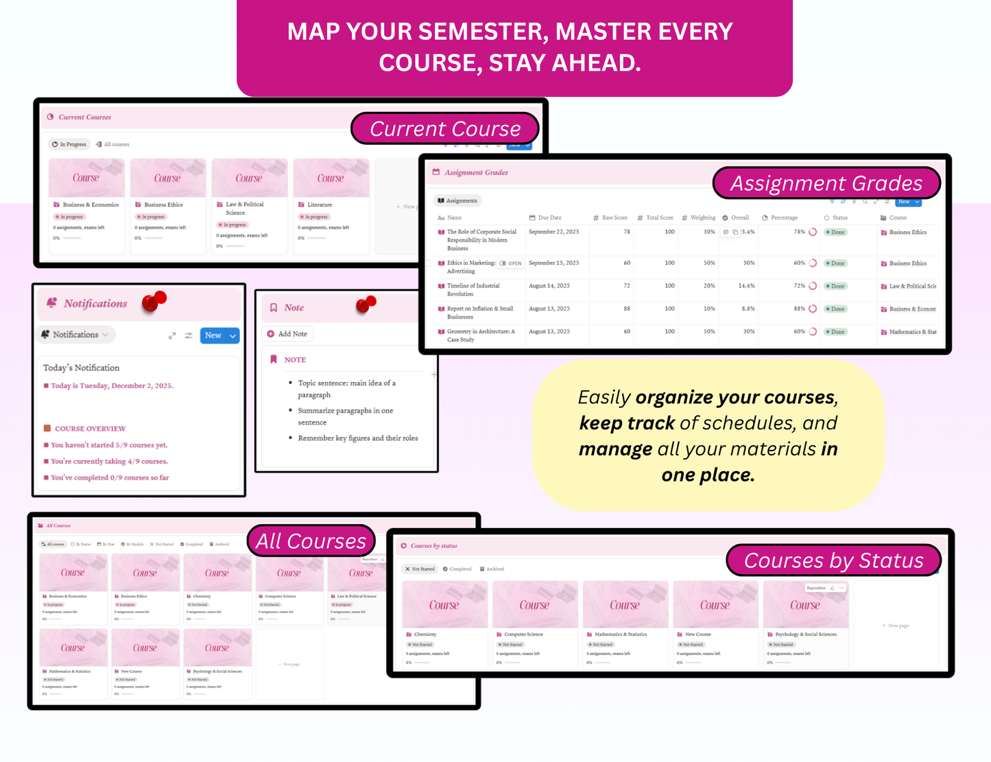 Pink Notion Girl Student Planner