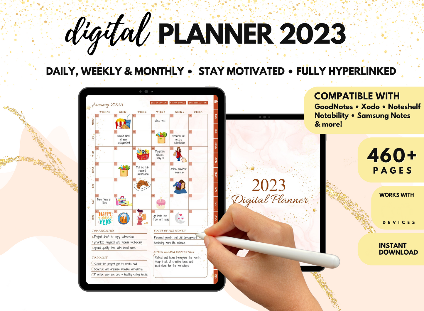 PLR Resell Undated Digital Planner, Daily Planner, Hyperlinked Journal PLR Journal Canva Editable Commercial Use Resell Rights