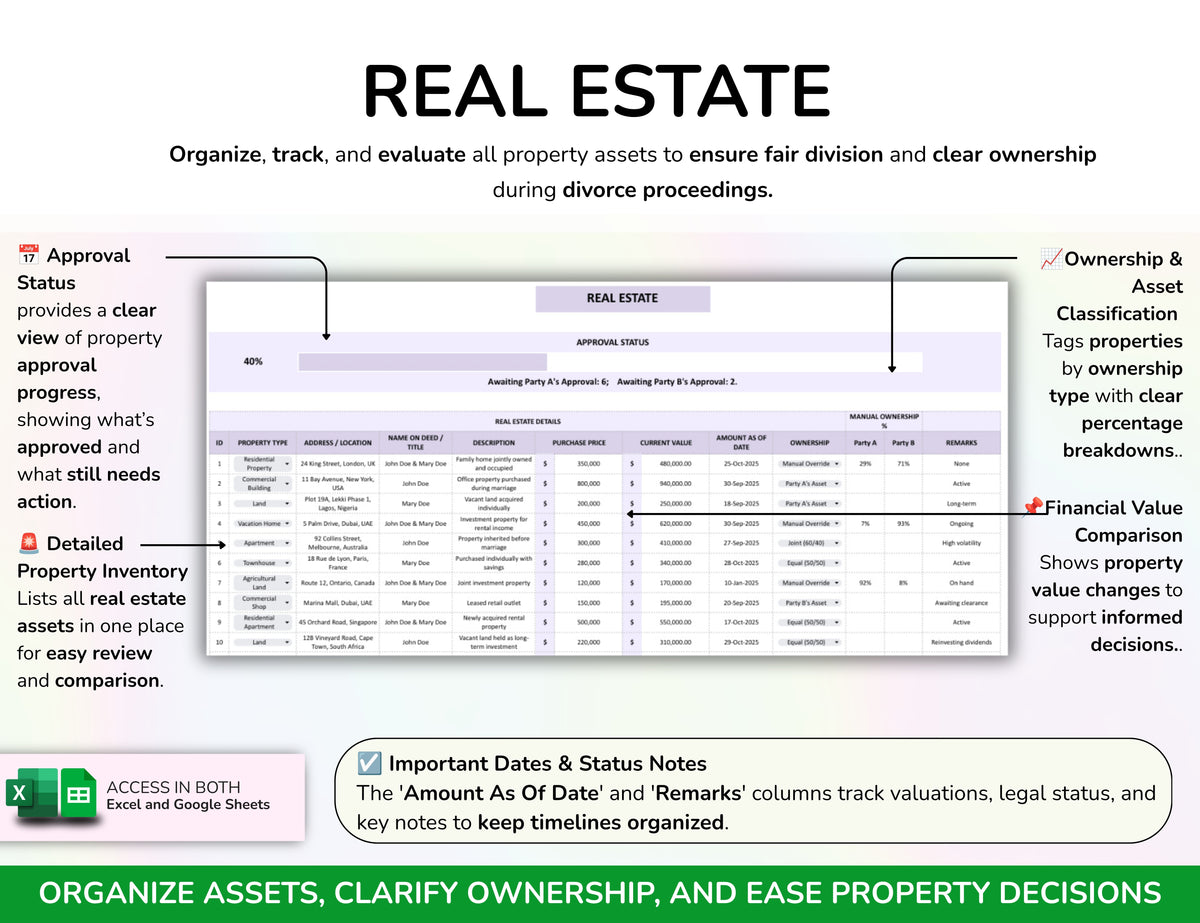 Divorce Planner Spreadsheet Asset Division Financial Settlement