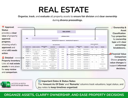 Divorce Planner Spreadsheet Asset Division Financial Settlement