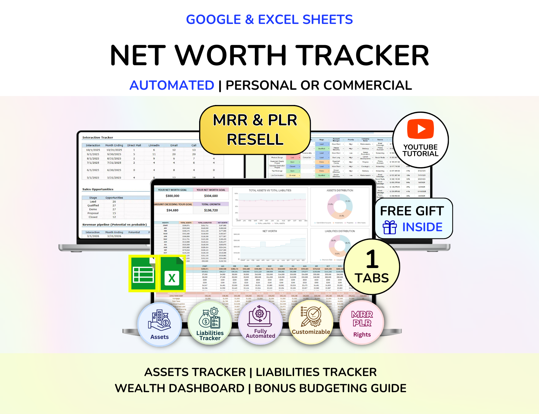 Plr MRR Budget Bundle PLR Google Sheets PLR Spreadsheet Monthly Budget Excel Debt Tracker Bill Calendar Net Worth Tracker Budget Planner