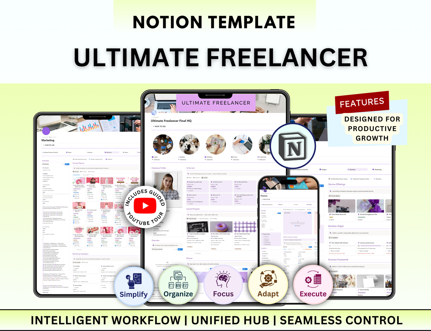 Small Business Notion Planner, Notion Template, notion planner, Notion for Freelancers, notion dashboard, business template