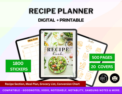 Recipe Planner, Digital Cookbook, Meal planner, Recipe binder, Recipe Journal, Recipe Organizer, Plr Planner, family recipe book