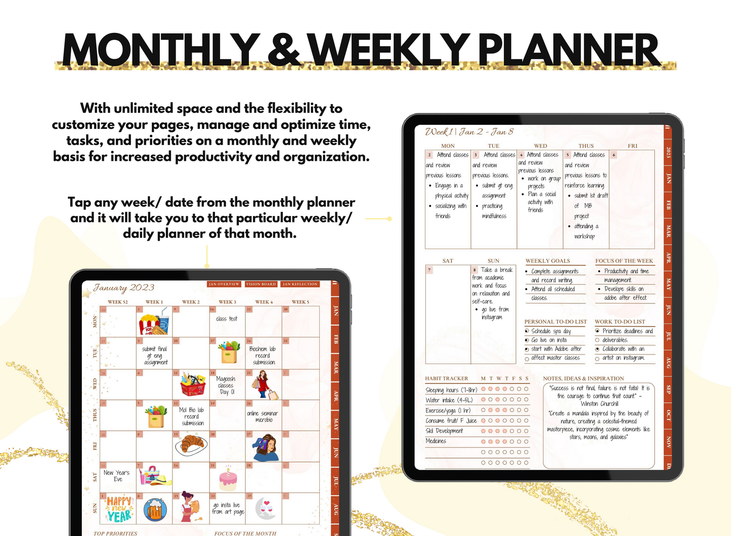 PLR Resell Undated Digital Planner, Daily Planner, Hyperlinked Journal PLR Journal Canva Editable Commercial Use Resell Rights