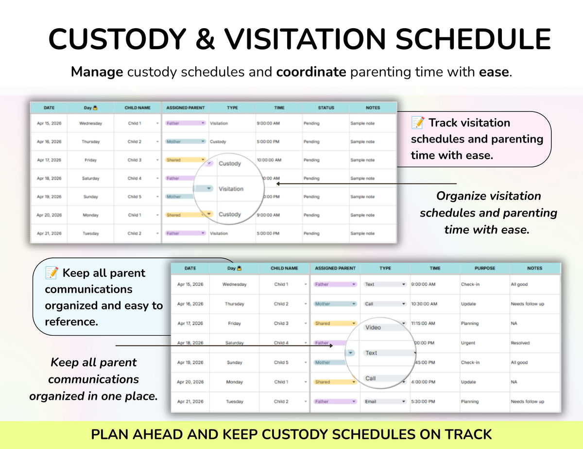 Co-Parenting Planner Bundle Shared Expenses Custody and Call Logs