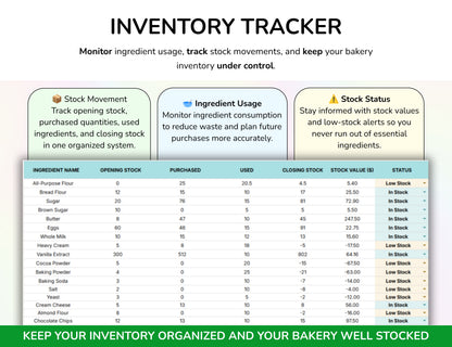 Bakery Planner Business Spreadsheet Recipe Cost Calculator