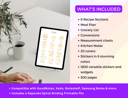 Recipe Planner, Digital Cookbook, Meal planner, Recipe binder, Recipe Journal, Recipe Organizer, Plr Planner, family recipe book