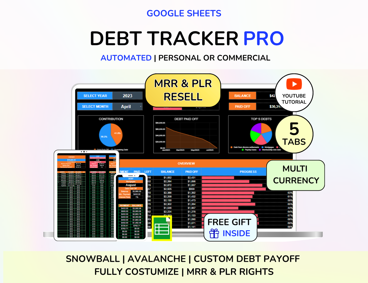 Dark Mode Spreadsheet Budget Planner, Master Resell Rights, PLR Google Sheets