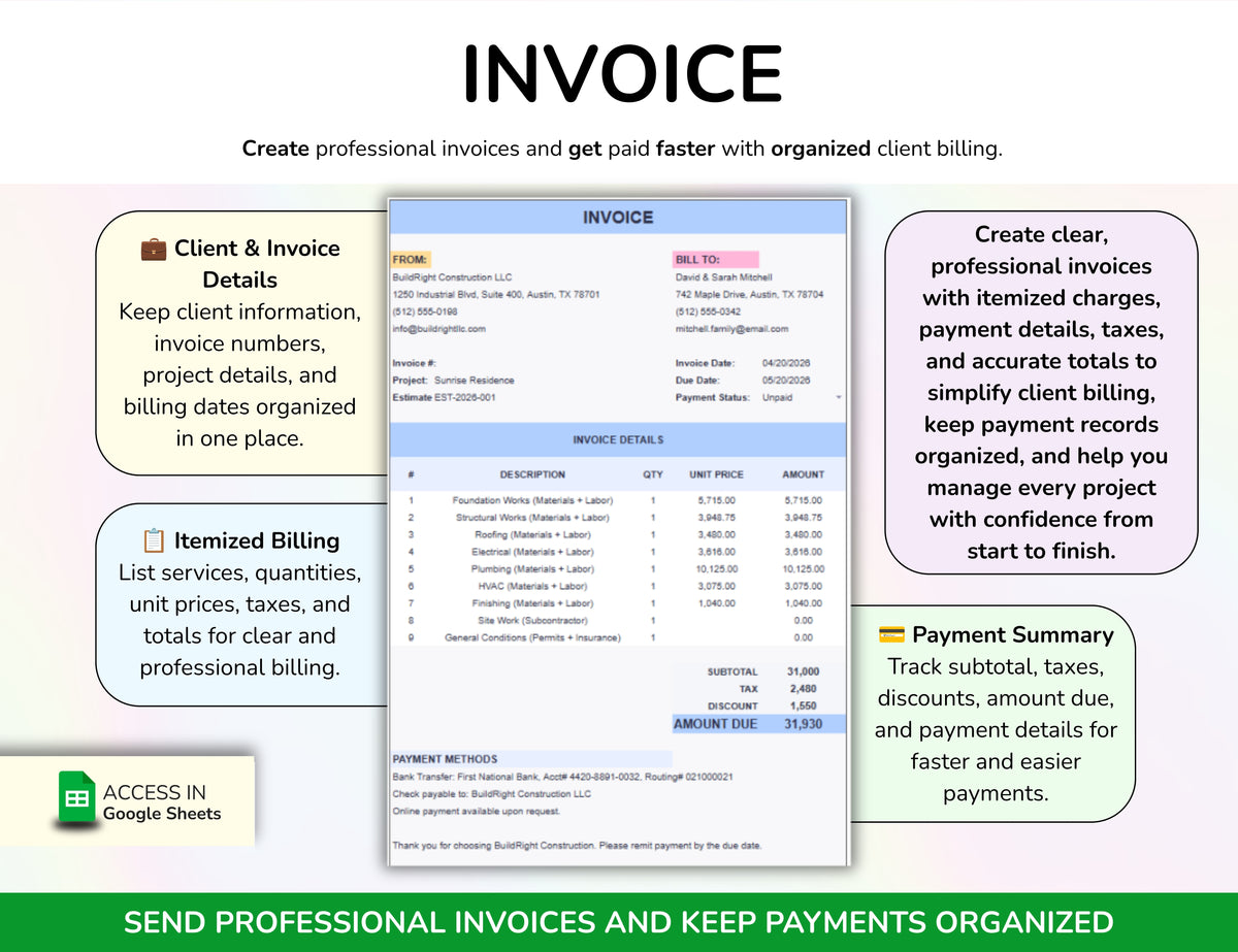 Contractor Estimate Spreadsheet — Construction Bid Calculator