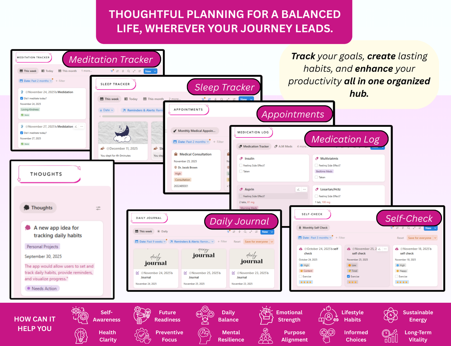 Pink Notion Advanced Life Second Brain Planner