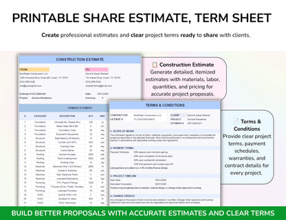 Contractor Estimate Spreadsheet — Construction Bid Calculator