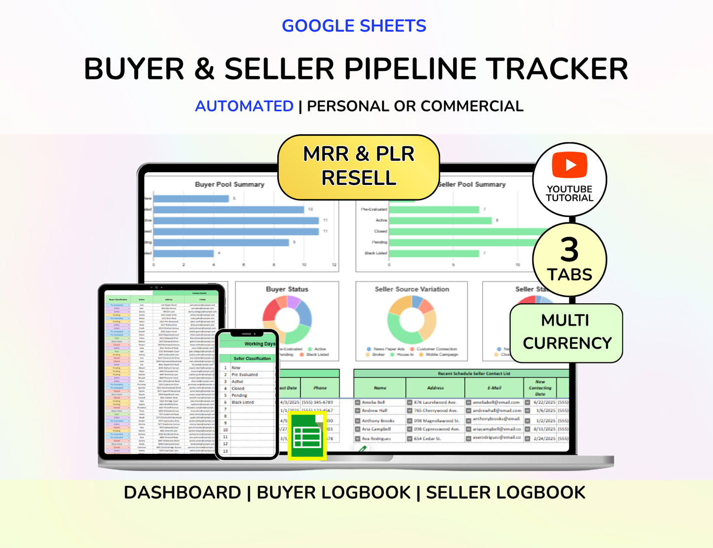 Real Estate CRM Landlord Rental Property Spreadsheet Transaction Coordinator Buyer Seller Pipeline Listing Expense Real Estate Tracker