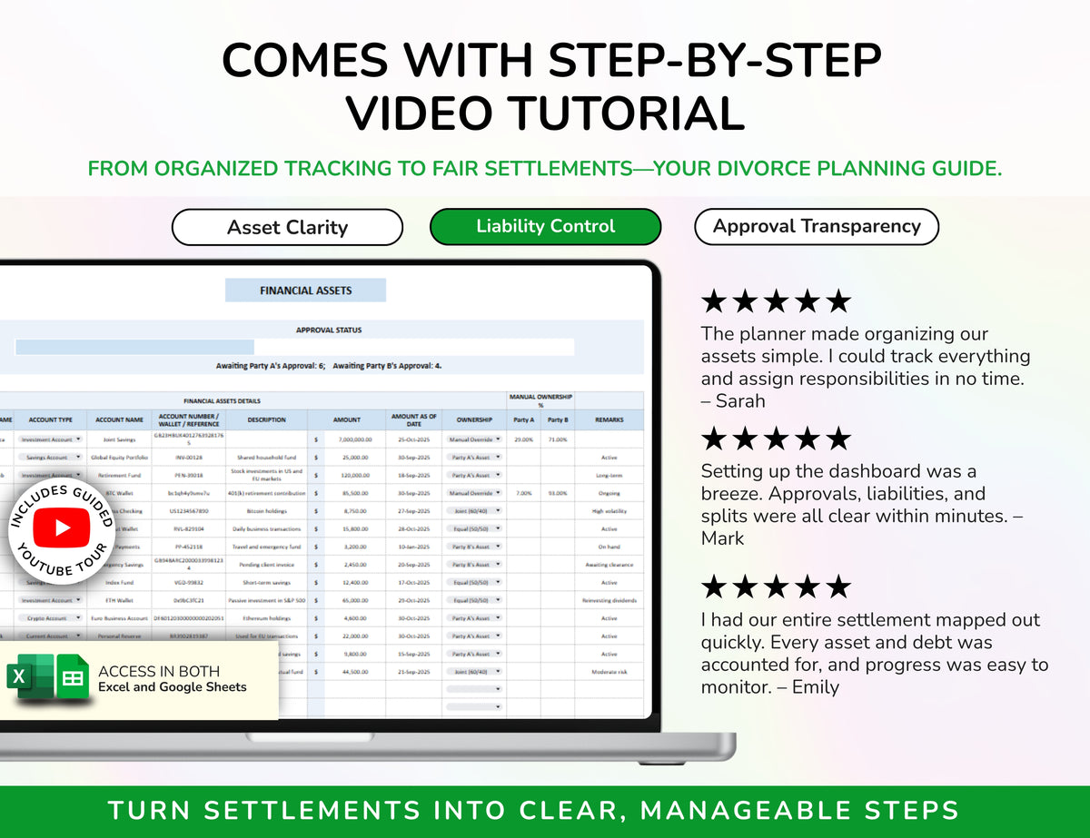 Divorce Planner Spreadsheet Asset Division Financial Settlement