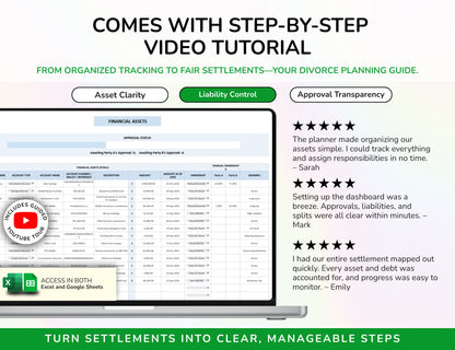 Divorce Planner Spreadsheet Asset Division Financial Settlement
