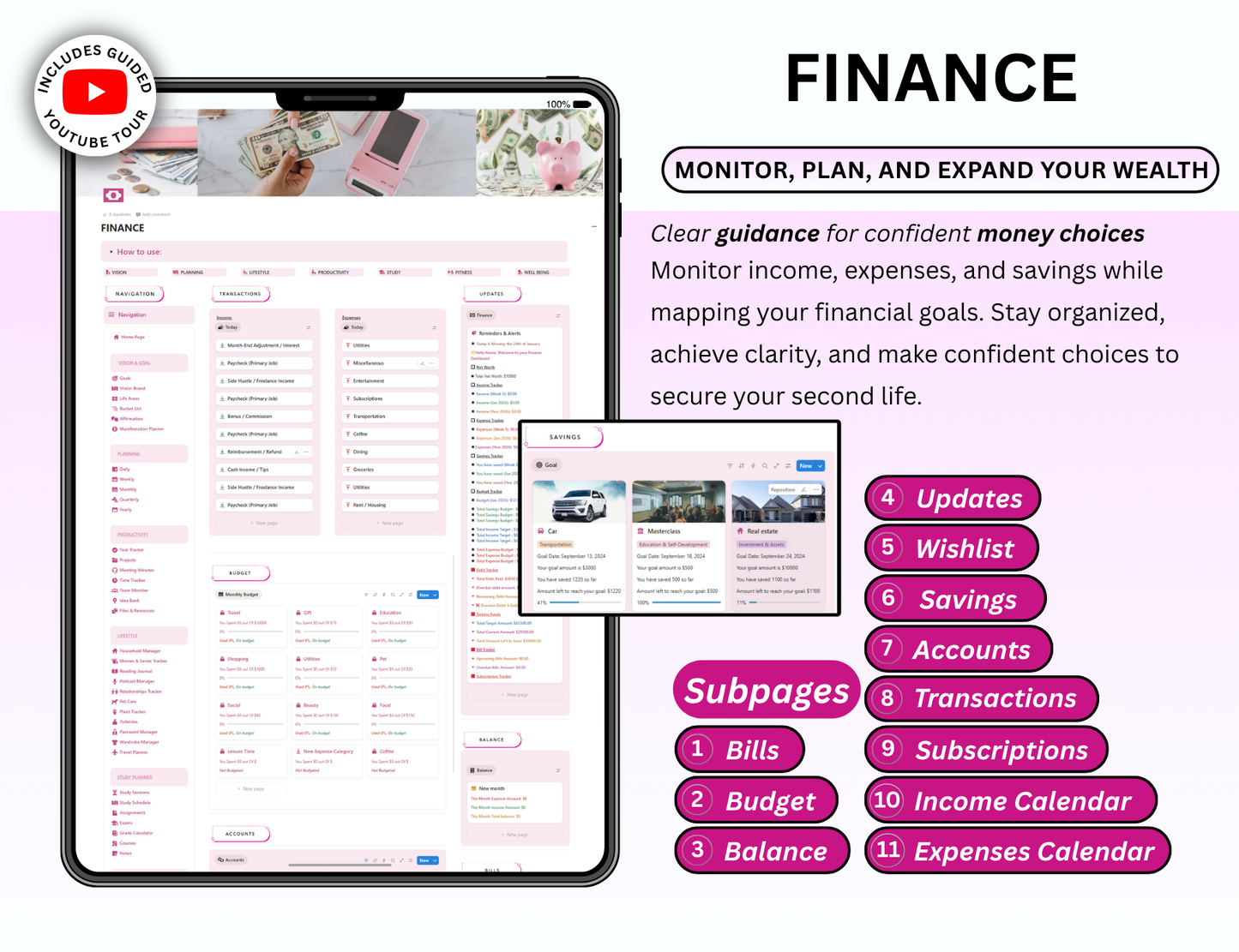 Pink Notion Advanced Life Second Brain Planner