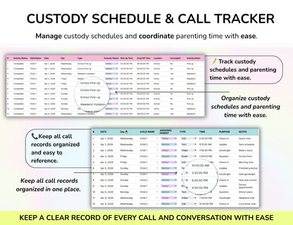 Co-Parenting Planner Bundle Shared Expenses Custody and Call Logs