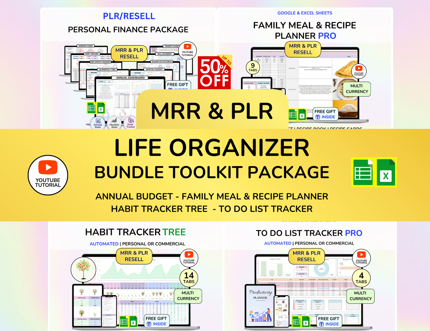 PLR Life Organizor Spreadsheet Bundle, Plr Bundle, Master Resell Rights, MRR, Done for you, Plr Tracker, PLR Google Sheets, Passive Income