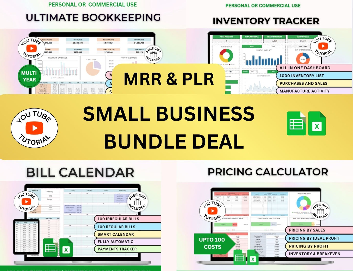 Small Business Excel Google Sheets Spreadsheet Bundle Bookkeeping Planner