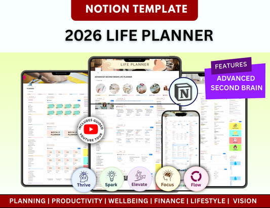 PLR Notion Advanced Life Planner All in One Notion Template Aesthetic Second Brain 2.0 ADHD Adult Planner Notion Digital planner 2026