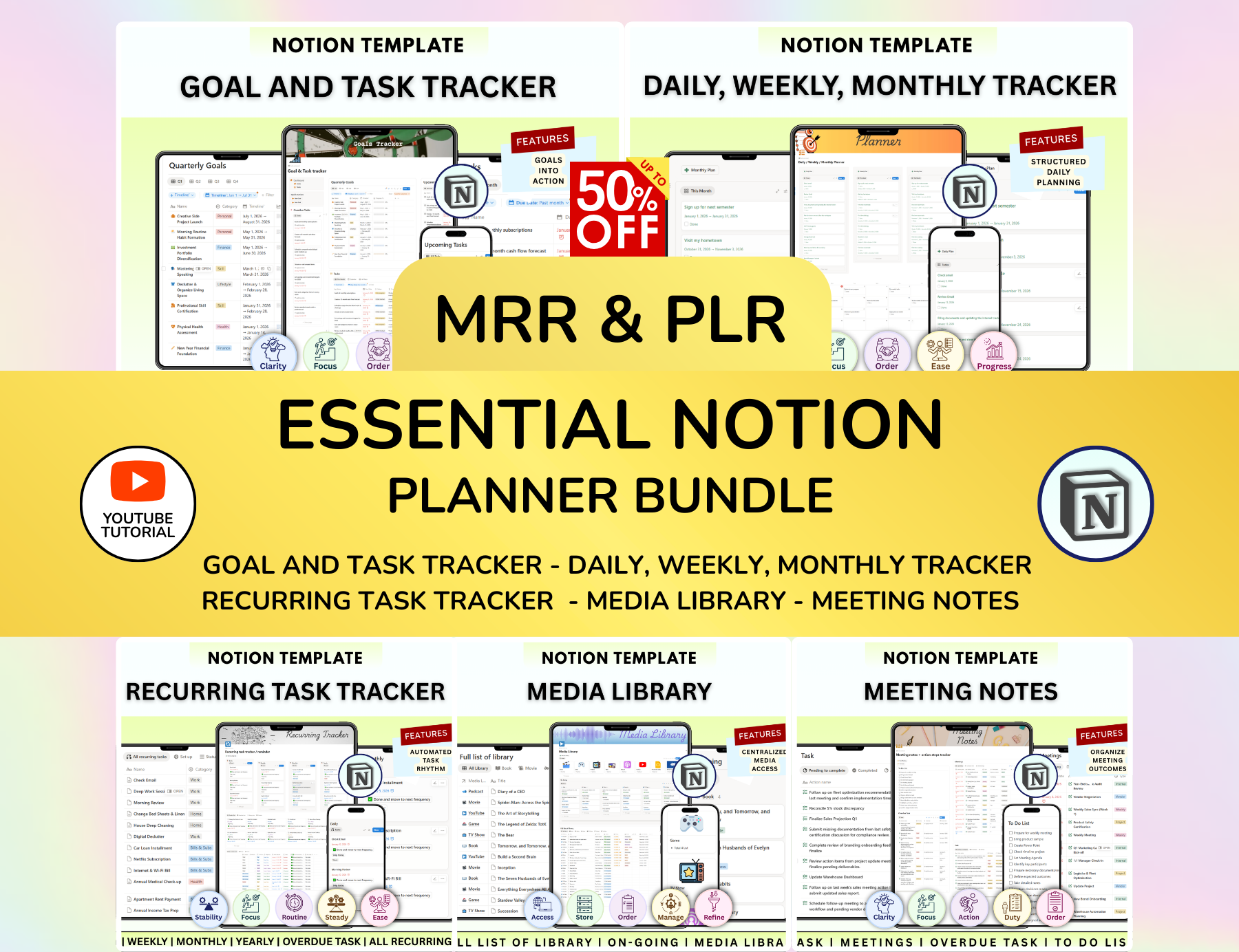 Notion Planner Essential Bundle, Notion dashboard, Notion template, Notion Tracker, Notion Productivity, Notion Task tracker