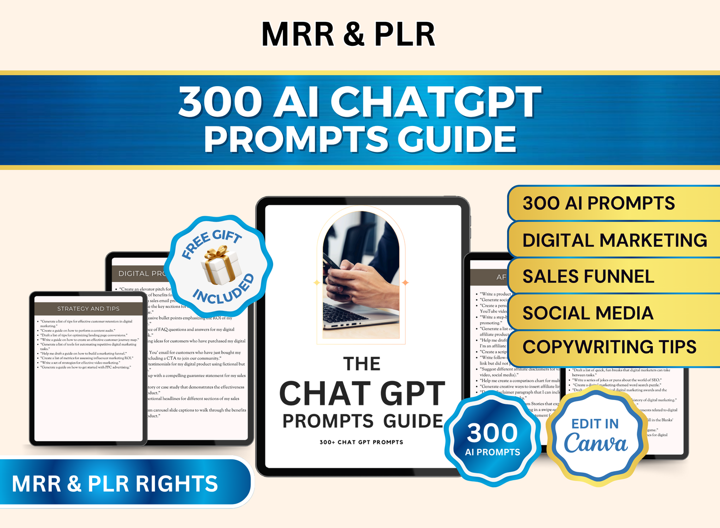 300+ ChatGPT Prompts Guide | MRR PLR Ebook