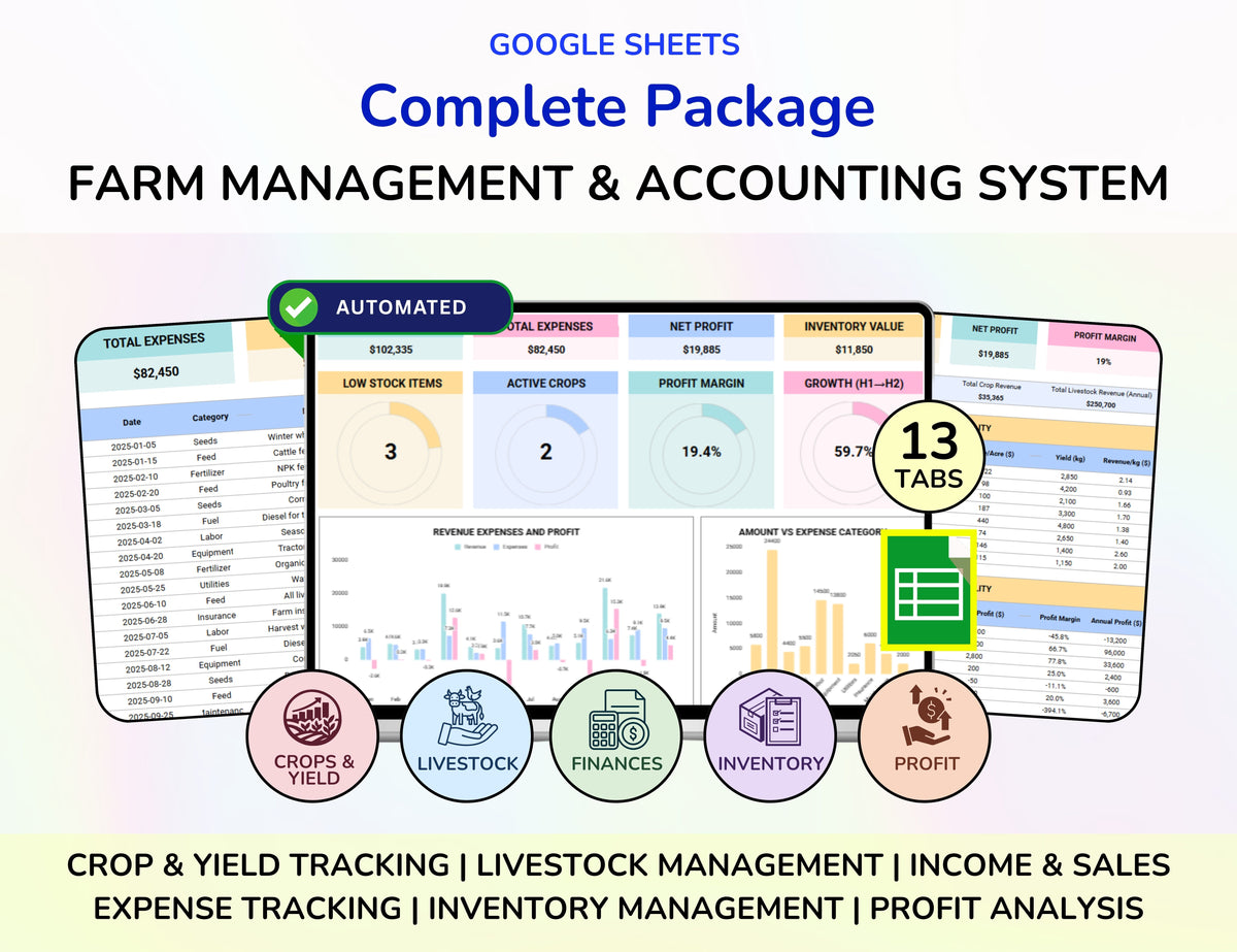 Farm Management Spreadsheet, Plant Planner, Animal Planner, Egg Tracker