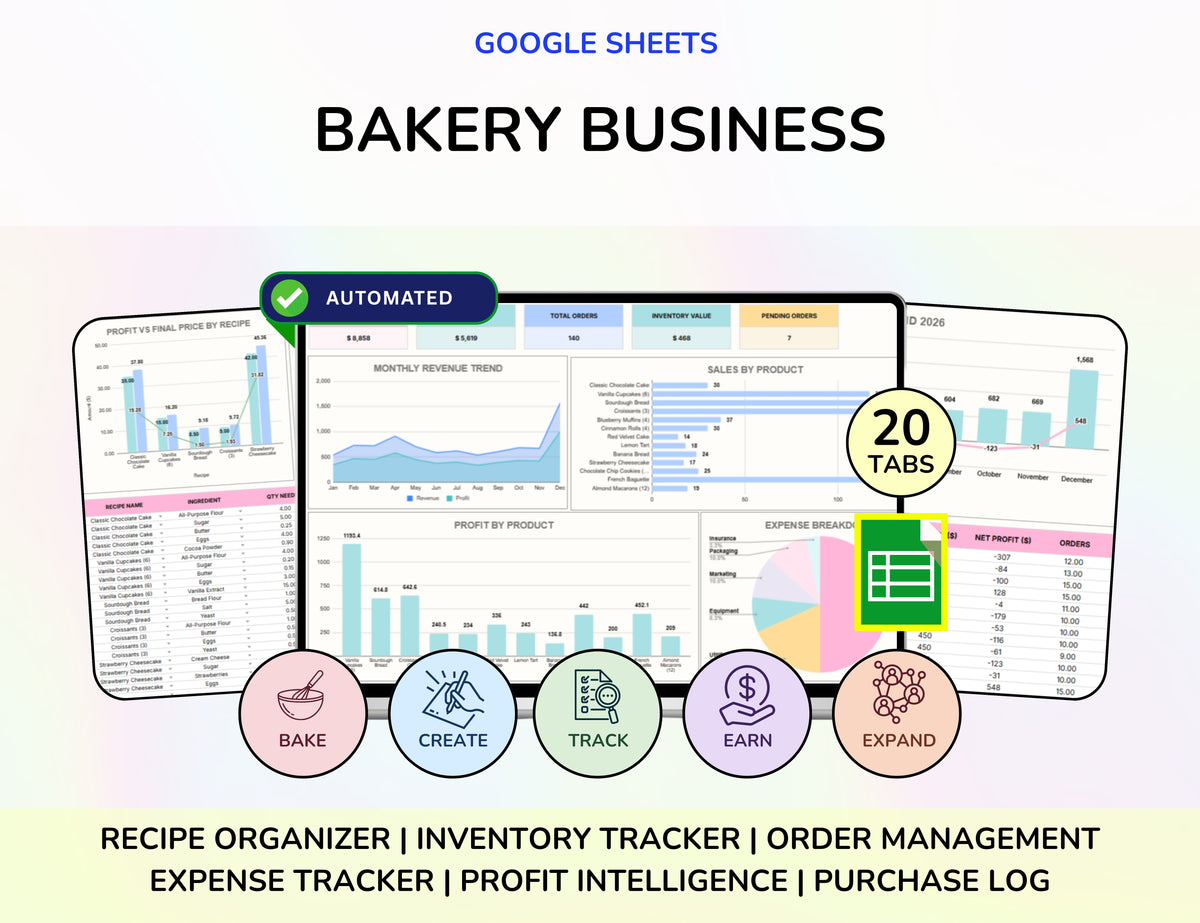 Bakery Planner Business Spreadsheet Recipe Cost Calculator