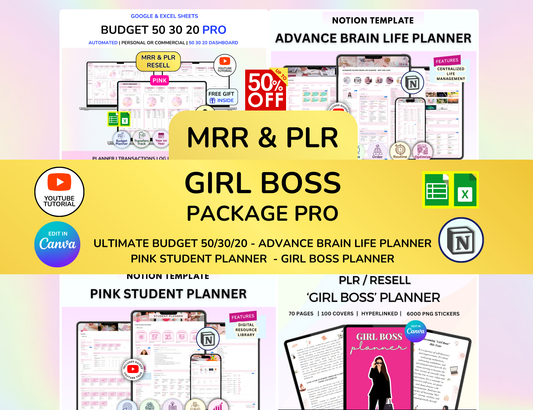 PLR Girl Boss Package Pro, Pink Budget, Girl Budget, Girl Notion planner, Pink Student planner, Boss Girl, girl Ebook, Digital Product