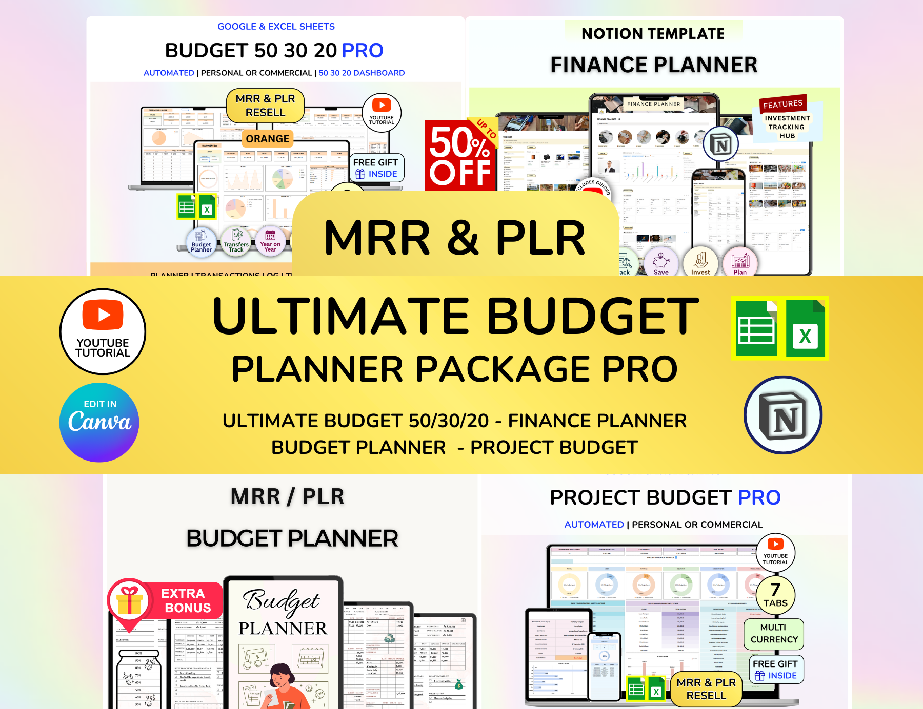 PLR Budget Digital Product, Finance Digital download, Finance Template, Ultimate Budget 50 30 20, Digital Budget Planner Digital Product MRR