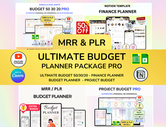 PLR Budget Digital Product, Finance Digital download, Finance Template, Ultimate Budget 50 30 20, Digital Budget Planner Digital Product MRR