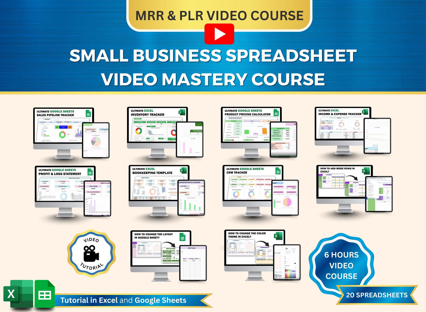 PLR Video Course, Small Business Spreadsheet, PLR, MRR, Plr Course, Google Sheets, Excel Sheets, Spreadsheet Template, Video Bundle, Plr template, mrr products, master resell rights, resell rights