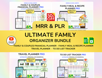 PLR Family Budget Household Budget Couple budget Spreadsheet PLR Google Sheets Life Organizer Family Meal To do List Tracker
