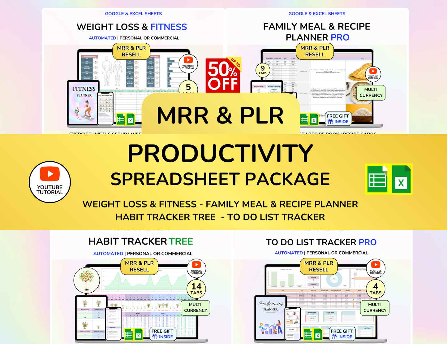 PLR Productivity Bundle Weight loss Planner Family Meal Planner Habit tracker To Do List Tracker PLR Google Sheet Plr bundle Plr Planner