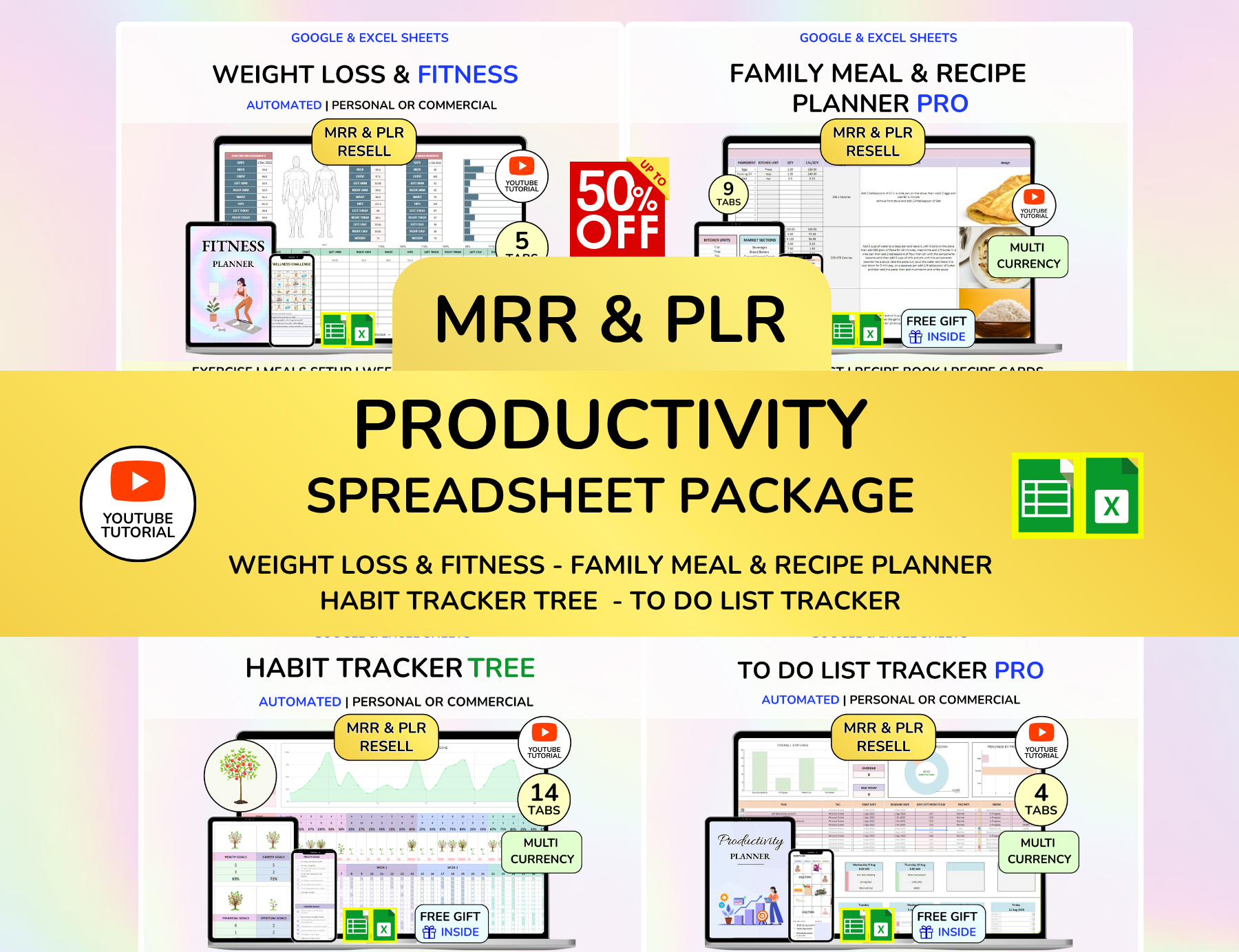 PLR Productivity Bundle Weight loss Planner Family Meal Planner Habit tracker To Do List Tracker PLR Google Sheet Plr bundle Plr Planner