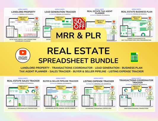 Real Estate CRM Landlord Rental Property Spreadsheet Transaction Coordinator Buyer Seller Pipeline Listing Expense Real Estate Tracker