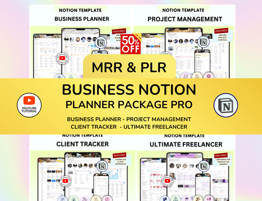 Business Notion Planner Package Pro, Notion, Notion template, Notion dashboard, Project management, Client Tracker, Business Templates