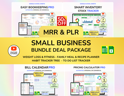 Small Business Bundle Bookkeeping Order Tracker Product Pricing Calculator Profit Margin Inventory Tracker Bill Calendar Income Expense