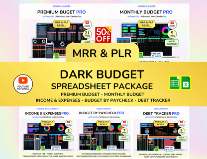 PLR Dark Budget Bundle, Master Resell Rights, MRR products, PLR Digital products, Passive Income, Resell Planners, Plr planners