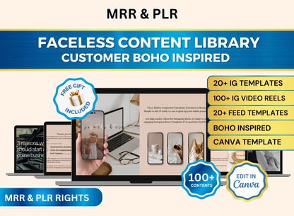 Faceless Content Library Customer Boho Inspired | MRR PLR Ebook
