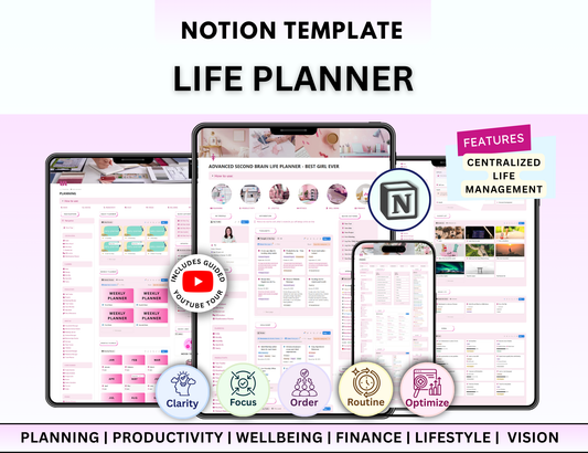 Pink Notion Advanced Life Second Brain Planner