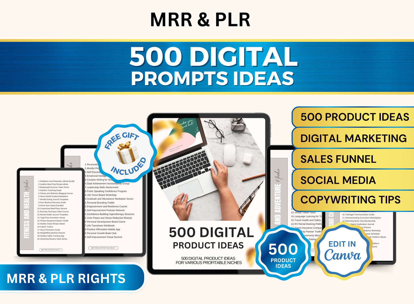 500 Digital Prompts Ideas | MRR PLR Ebook